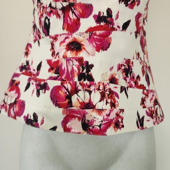 White House Black Market Pink and Red Cottage Floral Print Pleated Corset Sz 4 - Picture 3 of 12